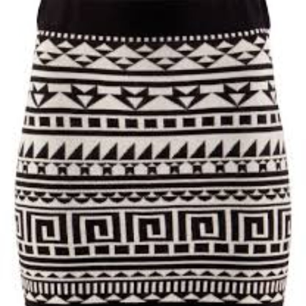 Y2k Geometric Tribal Print Black and White Mini Skirt